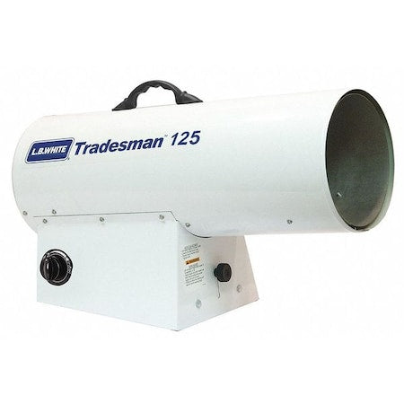 L.B. White Tradesman 125 Portable Gas Torpedo Heater, Liquid Propane, Continuous Spark, 70,000 to 125,000 BtuH, 25 1/2 in L