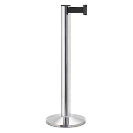 Lavi Industries 50-3100A/CL/BK Barrier Post with Belt, Silver, 15 ft Length, 40 in Post Height, No Legend, Polished chrome
