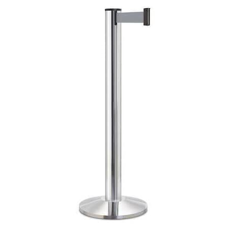 Lavi Industries 50-3100A/CL/GY Barrier Post with Belt, Silver, 15 ft Length, 40 in Post Height, No Legend, Polished chrome