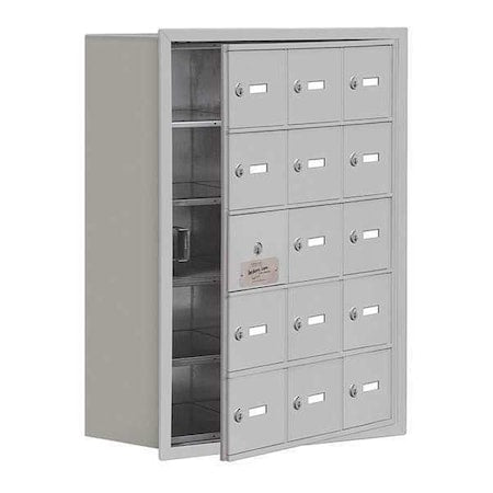 Salsbury Industries 19158-15ARK Cell Phone Locker, 22 3/4 in W, 8 3/4 in D, 29 3/4 in H, (3) Wide, (5) Tier, Silver