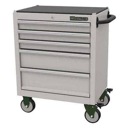 Westward 53RH49 Rolling Tool Cabinet, 5-Drawers, Stainless Steel Silver, 30