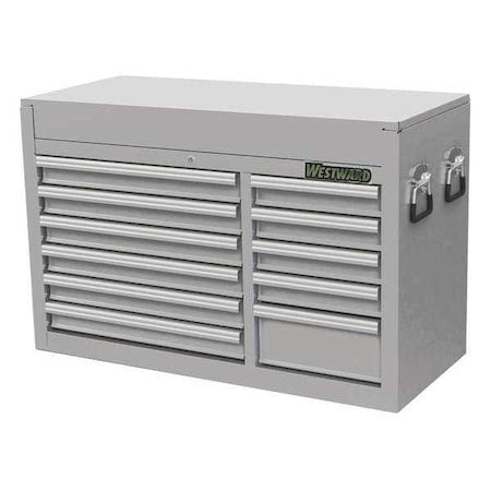 Westward 53RH50 Top Chest, 11 Drawer, Silver, Stainless Steel, 42 in W x 18 in D x 27 in H
