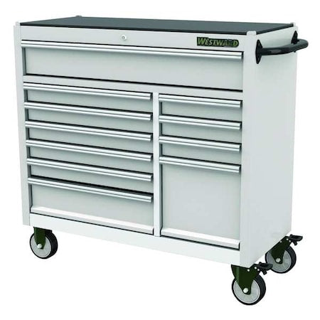 Westward 53RH52 Rolling Tool Cabinet, 11-Drawers, Stainless Steel Silver, 42