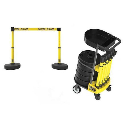 Banner Stakes PL4002T Belt Barrier System, 15 ft Length, 22 in to 42 in Post Height, Caution - Cuidado