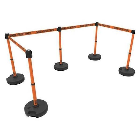 Banner Stakes PL4502 Barrier Post with Belt, Orange, 15 ft Length, 22 in to 42 in Adjustable Post Height