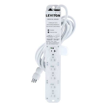 Leviton 5306M-2S5 Outlet Strip, Surge, Rack Mounted, 6 5-20R, 5-20P, 15 ft., White