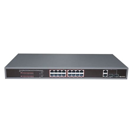 Vitek VT-16P250WS PoE Switch, Camera Inputs 16, Load 250W
