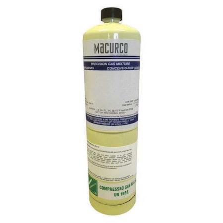Macurco 37-0290-8134-1 Calibration Gas, Hydrogen Sulfide, 34 L, C-10 Connection, +/-2% Accuracy, 500 psi Max. Pressure