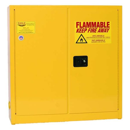 Eagle MFG 1976X Hazardous Material Storage Cabinet, 24 gal, 3 Shelves, Steel, 43 in W x 44 in H x 12 in D, Yellow