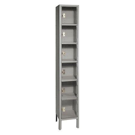 Lyon DD5332PCSU Box Locker, (1) Wide, (6) Tier, Steel, Gray, Powder Coated Finish, 12 in W, 12 in D, 78 in H