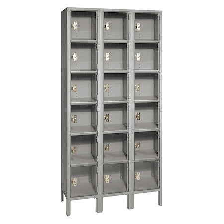 Lyon DD53623PCSU Box Locker, (3) Wide, (6) Tier, Steel, Gray, Powder Coated Finish, 36 in W, 18 in D, 78 in H