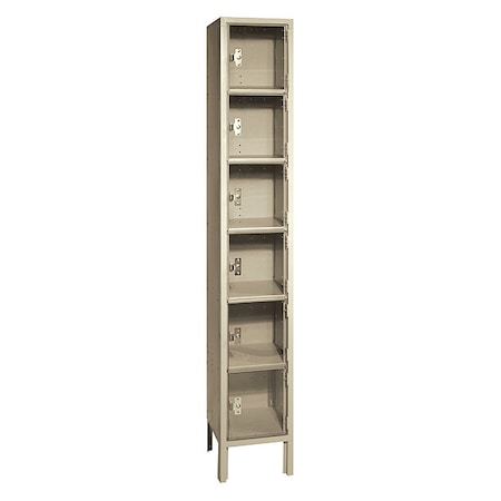 Lyon PP5332PC Box Locker, (1) Wide, (6) Tier, Steel, Beige, Powder Coated Finish, 12 in W, 12 in D, 78 in H