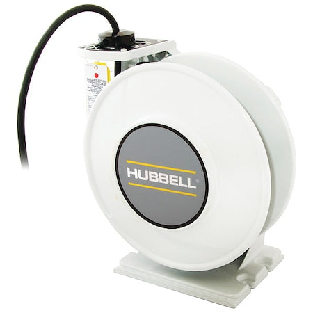 Hubbell Wiring Device-Kellems HBLI25123 Cord Reel With Hand Lamp, Spring Retracted, Flying Lead, 12 AWG, White Reel Color, 25