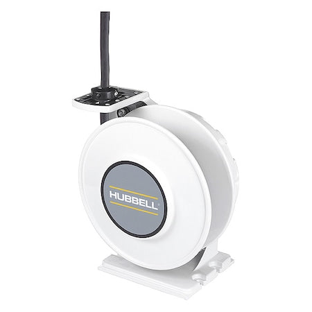 Hubbell Wiring Device-Kellems HBLI35103 Cord Reel With Hand Lamp, Spring Retracted, Flying Lead, 10 AWG, White Reel Color, 35