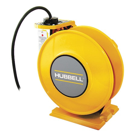 Hubbell Wiring Device-Kellems HBLW40124 Cord Reel With Hand Lamp, Spring Retracted, Flying Lead, 12 AWG, Yellow Reel Color