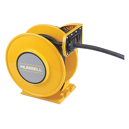 Hubbell Wiring Device-Kellems HBLW40103 Cord Reel With Hand Lamp, Spring Retracted, Flying Lead, 10 AWG, Yellow Reel Color