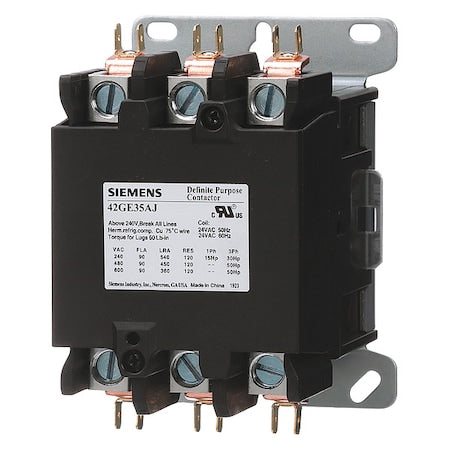 Siemens 42GE35AJ Definite Purpose Magnetic Contactor, 24V AC, 3 P, Non-Reversing, 3 Phase, Screw