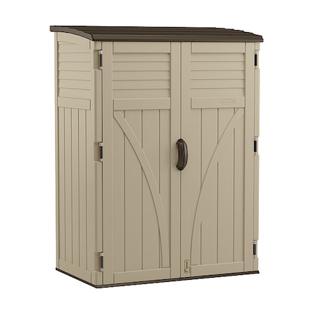 Suncast BMS5700 54 cu ft Resin Vertical Storage Shed, 4 ft 5 in W x 2 ft 8.5 in D x 5 ft 11.5 in H, Sand/Mustang