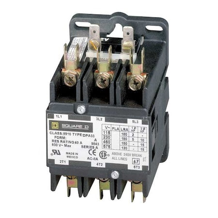 Square D 8910DPA93V06 Definite Purpose Magnetic Contactor, 480V AC, 3 P, Non-Reversing, 3 Phase, Quick Connect