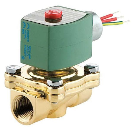 Asco 8210G001E Solenoid Valve, 2-Way, 2-Position, Normally Closed, 3/8 in Pipe Size, 120V AC, High Flow, Brass