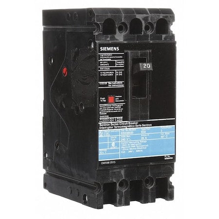 Siemens ED23B020 Molded Case Circuit Breaker, ED2 Series, 20A, 3 Pole, 240V AC, 10kA at 240V AC