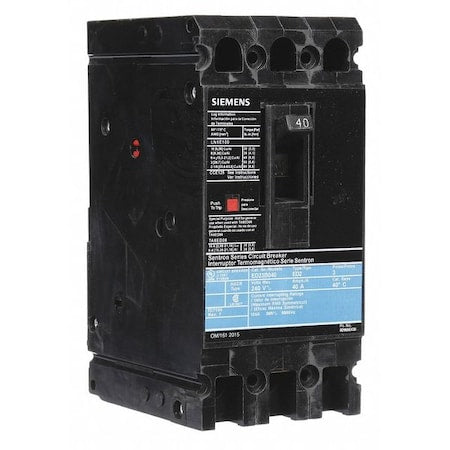 Siemens ED23B040 Molded Case Circuit Breaker, ED2 Series, 40A, 3 Pole, 240V AC, 10kA at 240V AC