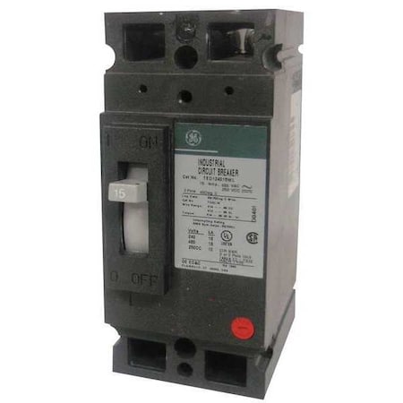 Ge THED124015WL Molded Case Circuit Breaker, THED Series, 15A, 2 Pole, 480V AC, 25kA at 480V AC