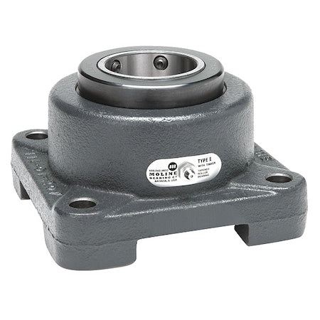 Moline Bearing 19311308 4 Holes, Square Housing, 4 Bolt Flange Bearing, Tapered Roller, 3-1/2 in Dia, Cast Iron, Set Screw