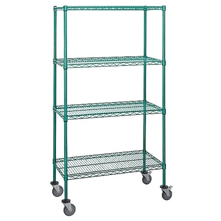 Quantum Storage Systems M2436P46 Mobile Stem Caster Cart, Green, 4 Shelves