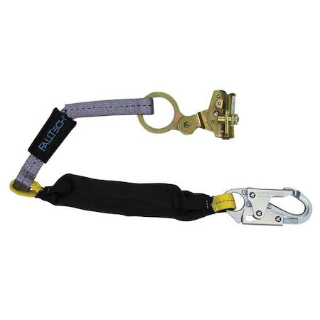 Falltech 8358LT Shock-Absorbing Lanyard, 310 lb, Black, Blue, Rope Adjuster, Snap Hook