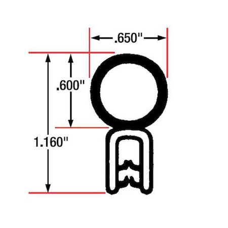 Fairchild 1359-250 Trim Seal, EPDM, 10 ft Length, 5/8 in Overall Width, Style: Top Bulb