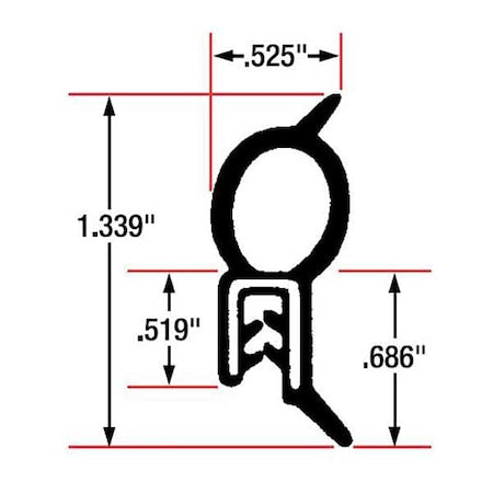 Fairchild 1609-82 Trim Seal, EPDM, 82 ft Length, 1/2 in Overall Width, Style: Top Bulb