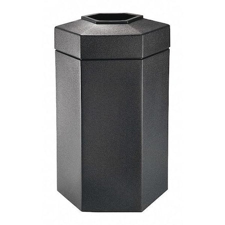 Commercial Zone Products 737501 PolyTec Black Trash Container, Large 50-Gallon X-Large Hex, Open-Top Lid