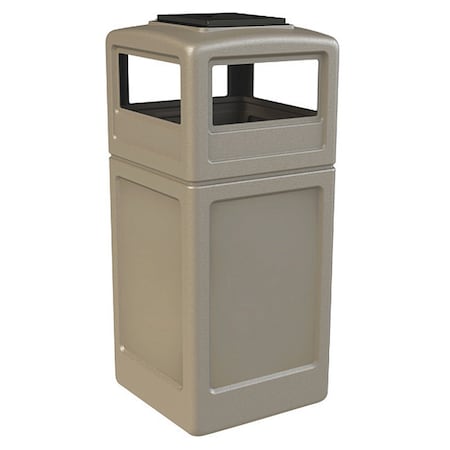 Commercial Zone Products 73300299 PolyTec Trash Container, 42-Gallon Square, Ashtray Lid, Beige