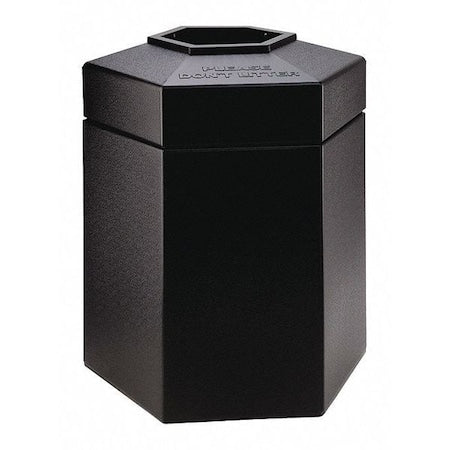 Commercial Zone Products 737201 PolyTec(TM) 45 gal Hexagon Institutional Plastic Can, Black, Open Top, Polyethylene, 25 in