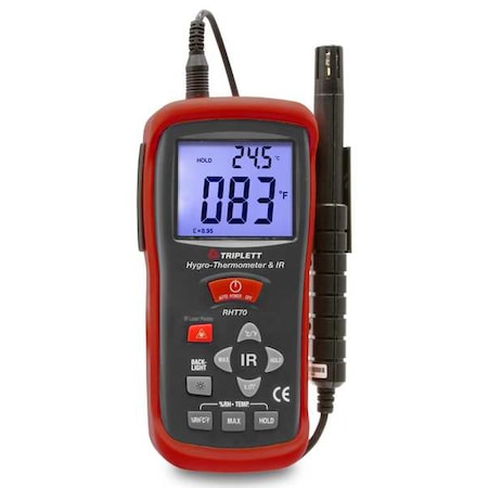 Triplett RHT70 Hygro Thermow Remote Probe/IR, Cabled, NoNIST