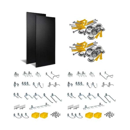 Triton Products DB-2BK Kit 48 pc DuraHook Assortment, (2) 24 in W x 48 in H x 1/4 in D ABS Pegboards, 4 Hanging Bins