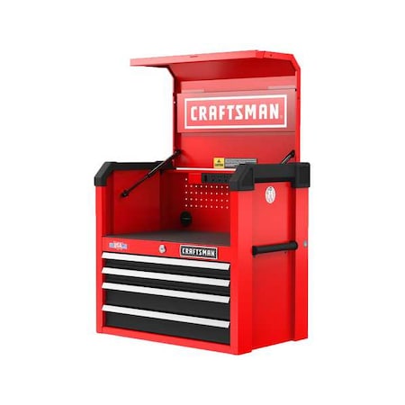 Craftsman CMST32642RB S2000 Tool Chest W/ Light & Divider, 4 Drawer, Red, 26 in W x 16 in D x 24-1/2 in H