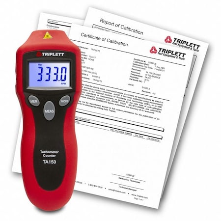 Triplett TA150-NIST Mini Tachometer, +/-0.05% RPM Acc, LCD