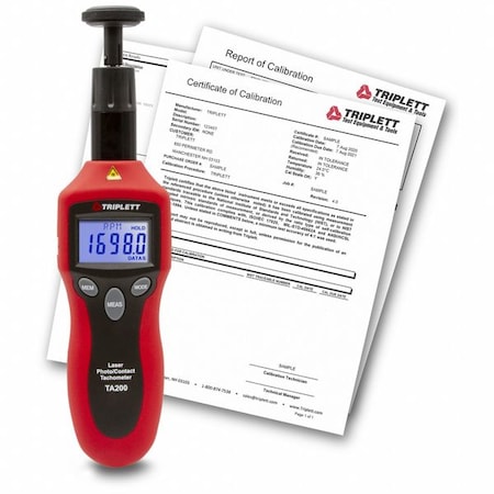 Triplett TA200-NIST Tachometer, +/-0.05% RPM Acc, LCD