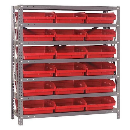 Quantum Storage Systems 1239-109RD Steel Bin Shelving, 12 in D x 39 in H x 36 in W, 7 Shelves, Red