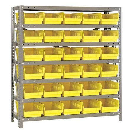 Quantum Storage Systems 1239-102YL Steel Bin Shelving, 12 in D x 39 in H x 36 in W, 7 Shelves, Yellow