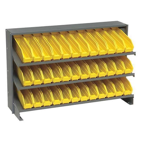Quantum Storage Systems QPRHA-100YL Steel Bench Pick Rack, 12 in D x 21 in H x 36 in W, 3 Shelves, Yellow