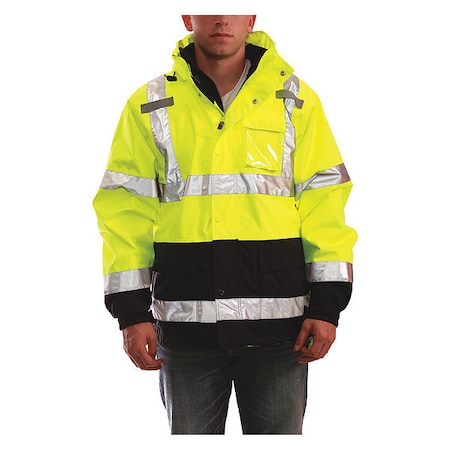 Tingley J24172.SM 3-In-1 High Visibilityt Rain Jacket with Hood, Polyester, Class 3 R, Black/Green/Yellow, S