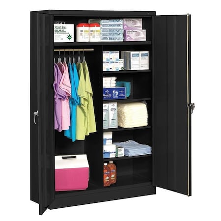 Tennsco J2478SUC BLACK Combo Wardrobe Storage Cabinet, 78 in H, 48 in W, Swing, Keyed, Black, 5 Shelves, 0 Drawers
