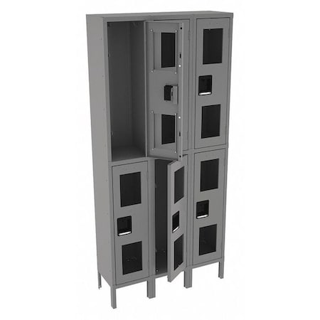 Tennsco CDL-121236-3 MED GRE Wardrobe Locker, 36 in W, 12 in D, 78 in H, (2) Tier, (3) Wide, Gray
