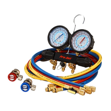 PRO-SET MT7I7A6Q Manifold Gauge Set, 6 ft L, 3 1/8 in Gauge