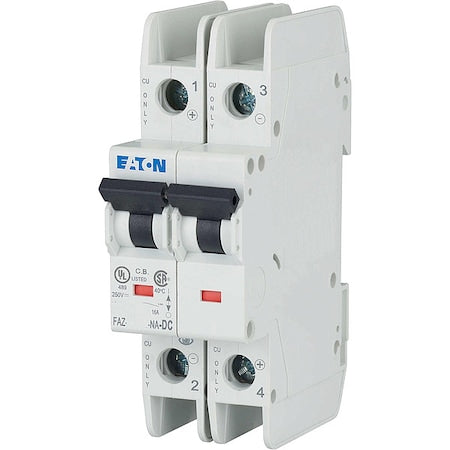 Eaton FAZ-C2/2-NA-DC IEC Miniature Circuit Breaker, FAZ-NA Series, 2A, 2 Pole, Not Rated, 10kA at 277/480V AC, C Curve