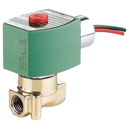 Asco 8262H208LF 24/DC Solenoid Valve, 2-Way, 2-Position, Normally Closed, 1/4 in Pipe Size, 24V DC, High Flow, Brass, NBR