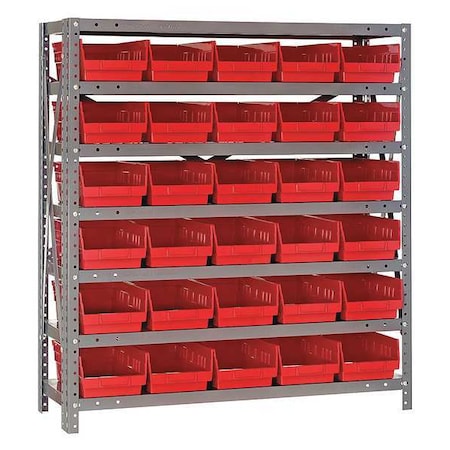 Quantum Storage Systems 1239-102RD Steel Bin Shelving, 12 in D x 39 in H x 36 in W, 7 Shelves, Red